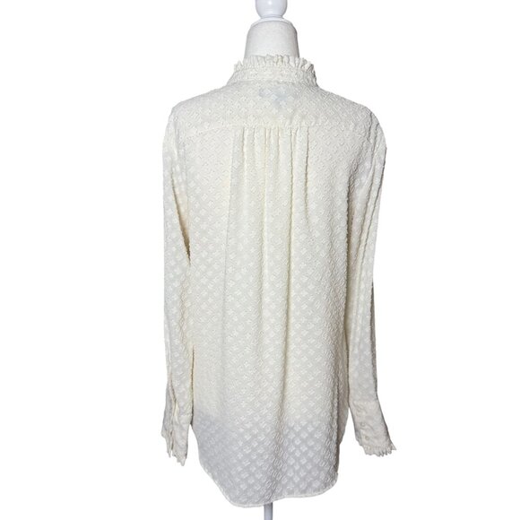 Banana Republic Womens Dillon Classic Fit Ruffle Collar Blouse M White Beach - Picture 2 of 12